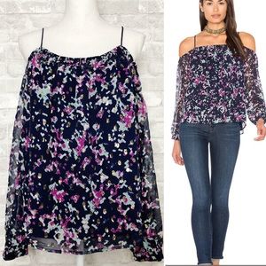 GREYLIN at REVOLVE Silk Taylor Cold Shoulder Top in Navy Size Medium